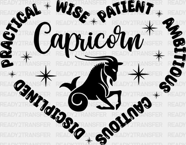 Capricorn Heart Design - Zodiacs & Horoscopes Dtf Heat Transfer Adult Unisex S M (10’’) / Dark