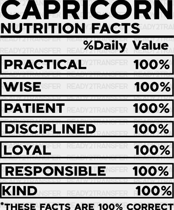 Capricorn Nutrition Facts - Zodiacs & Horoscopes DTF heat transfer