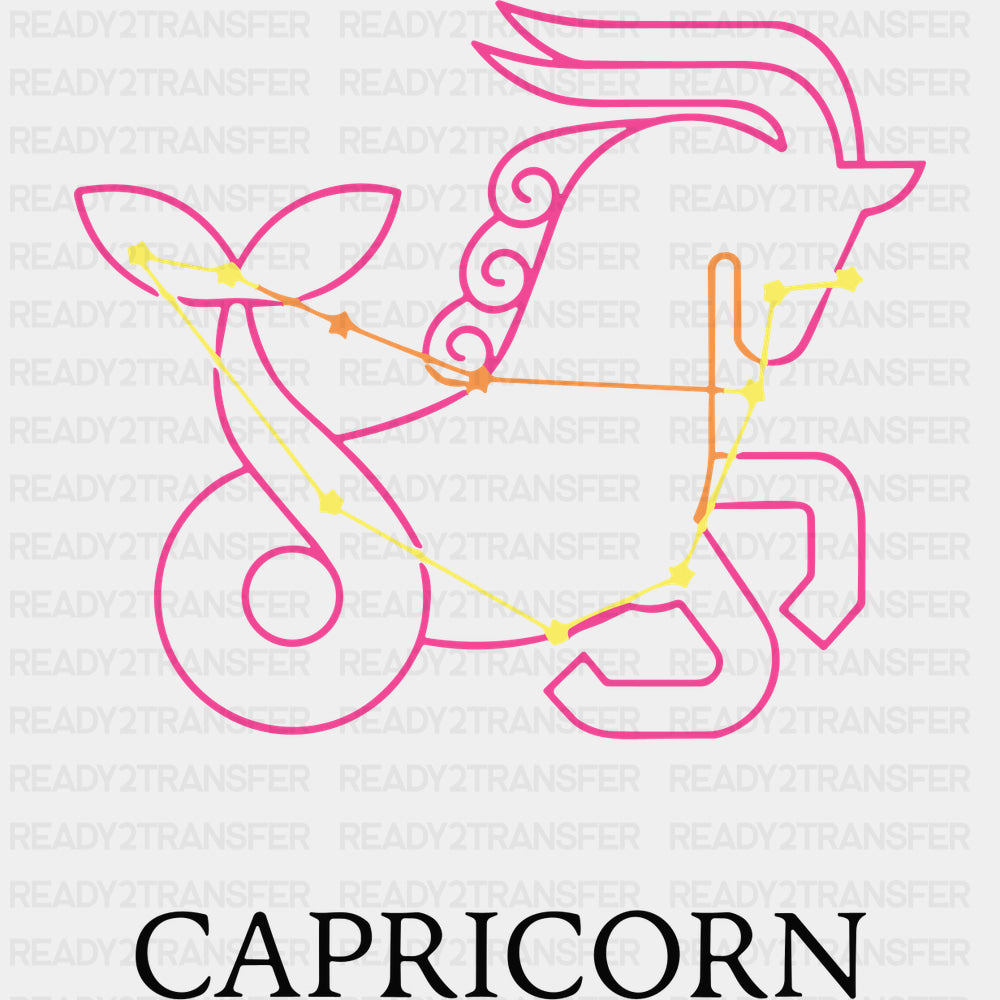 Capricorn Pink Constellation - Zodiacs & Horoscopes DTF Transfers - Adult Unisex - S & M (10’’) / Dark Color Design
