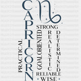 Capricorn Qualities Teal - Zodiacs & Horoscopes DTF Transfers - Adult Unisex - S & M (10’’) / Dark Color Design (See