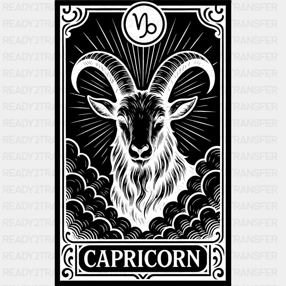 Capricorn Tarot Card - Zodiacs & Horoscopes DTF Transfers - Adult Unisex - S & M (10’’) / Dark Color Design (See