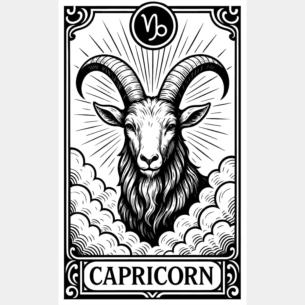 Capricorn Tarot Card - Zodiacs & Horoscopes DTF Transfers - Adult Unisex - S & M (10’’) / Light Color Design (See