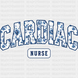Cardiac Nurse Blue Flower Pattern - Cardiac Nurse DTF Transfers ready2transfer