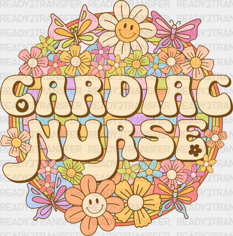 Cardiac Nurse Floral Circle Design - Dtf Heat Transfer