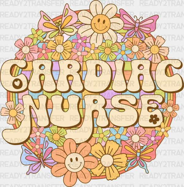 Cardiac Nurse Floral Circle Design - Cardiac Nurse DTF heat transfer