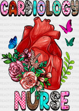 Cardiology Nurse Heart Floral Design - Cardiac Dtf Transfers