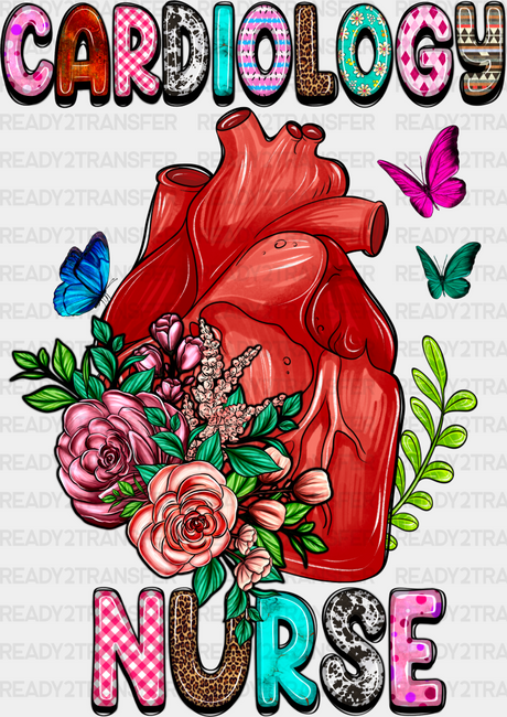 Cardiology Nurse Heart Floral Design - Cardiac Dtf Transfers