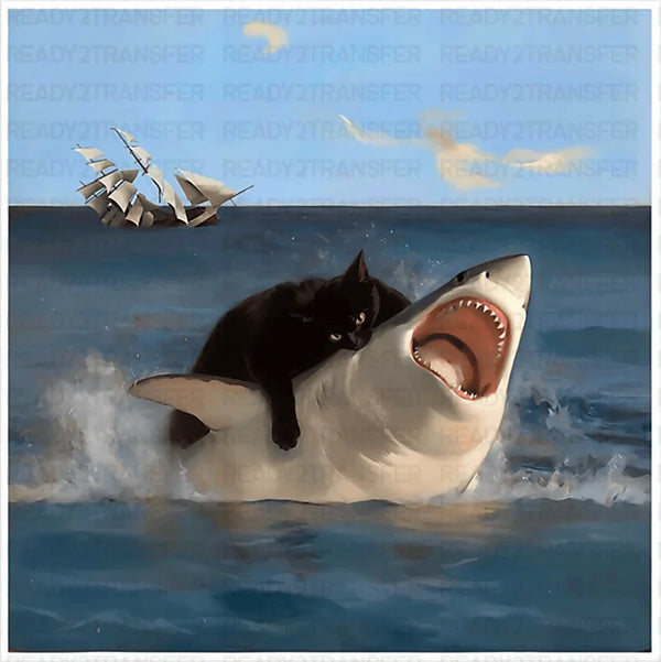 Cat Biting Shark - Cats DTF Transfer