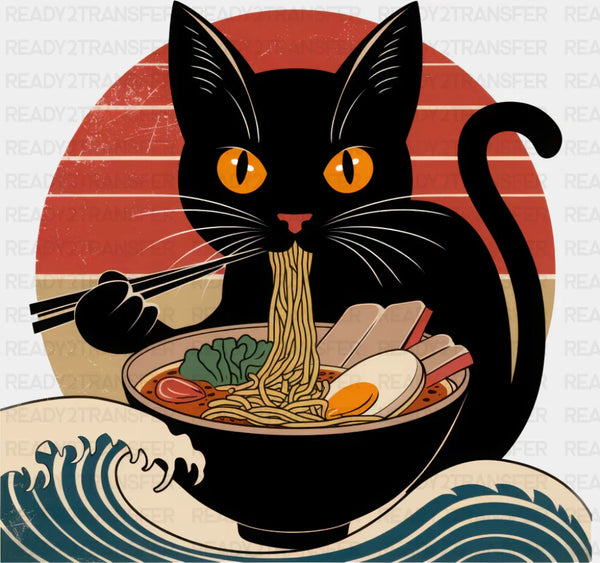 Cat Eating Ramen & Kanagawa Wave - Cats DTF Transfer