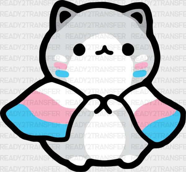 Cat With Trans Flag - Transsexual Iron On DTF Transfer