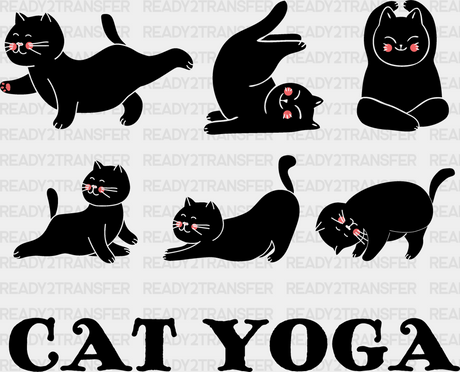 Cat Yoga - Dtf Heat Transfer Adult Unisex S & M (10’’) / Black