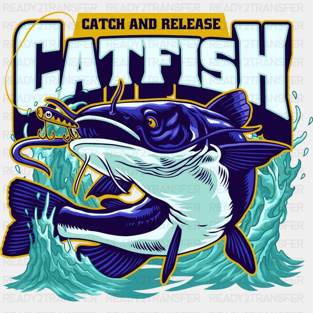 Catch And Release, Purple Catfish - Fishing DTF Transfers ready2transfer