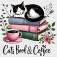 Cats Book & Coffee - Reading DTF Transfers ready2transfer Dark Color Design (See Imaging)