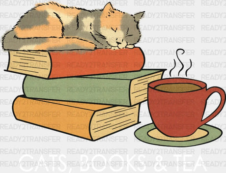 Cats Book Tea Dtf Transfer