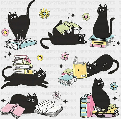 Cats & Books - Cats DTF Transfer Adult Unisex - S & M (10’’) / Dark Color Design (See Imaging)