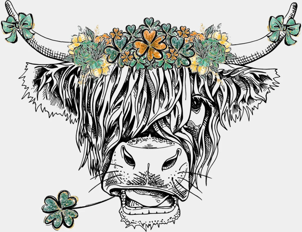 Cattle Clover B&W Design - St. Patrick’s Day DTF Transfer Adult Unisex - S & M (10’’) / Light Color Design (See Imaging)