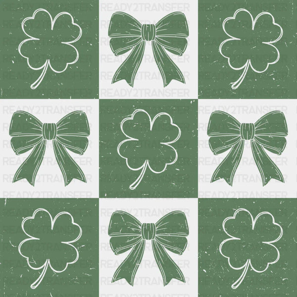 Checker Board Clovers And Ribbons - St. Patrick's Day DTF Transfer