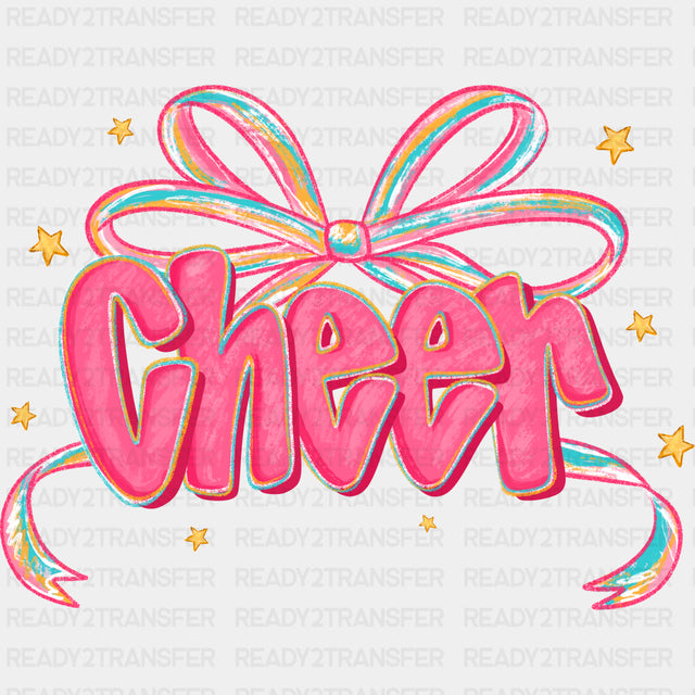 Cheer Pink & Cyan Ribbon - Cheerleading DTF Transfers ready2transfer