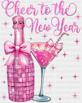 Cheer To The New Year Pink Champagne - New Year DTF Transfer