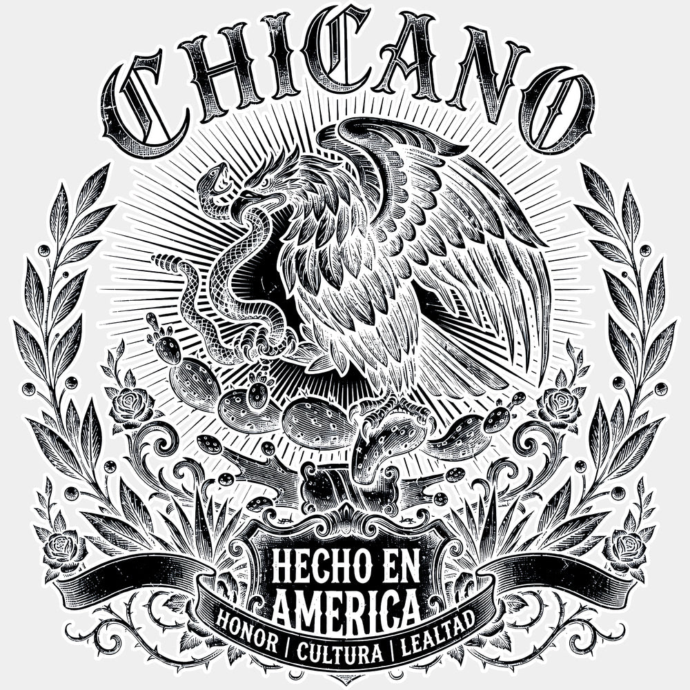 Chicano Hecho en América - Hispanic Heritage Month DTF Transfers - Adult Unisex - S & M (10’’) / Light Color Design