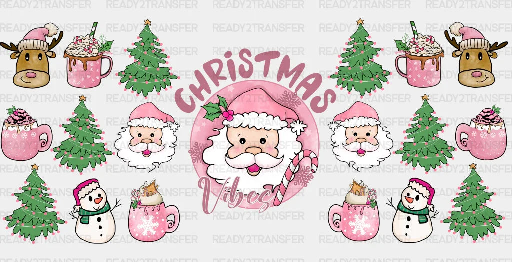 Christmas Vibes Santa Design - Cup Wrap Uv Sticker Permanent Dtf Decal