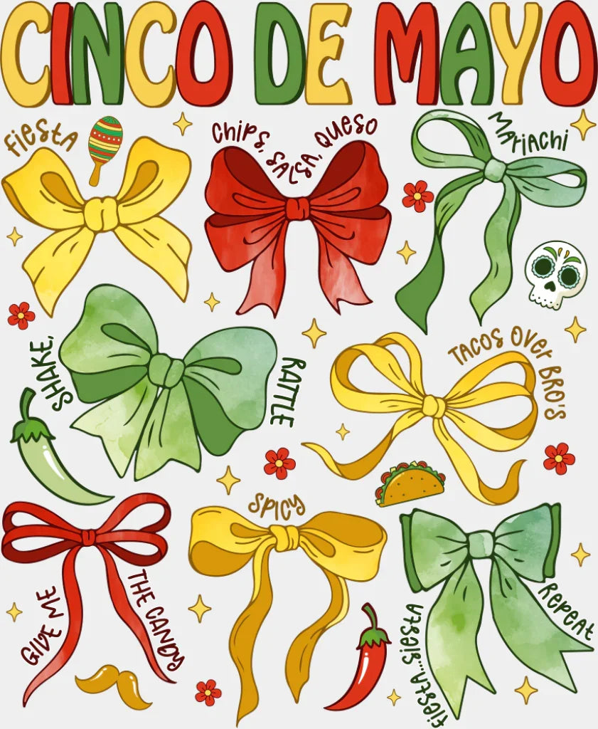 Cinco De Mayo Ribbons - Cinco De Mayo DTF Transfer Adult Unisex - S & M (10’’) / Light Color Design (See Imaging)