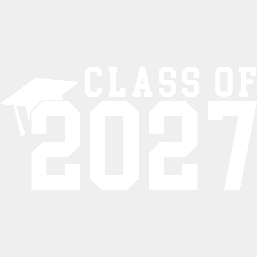 Class Of 2027 Cap B&W - Senior DTF Transfers - Adult Unisex - S & M (10’’) / Light Color Design (See Imaging)
