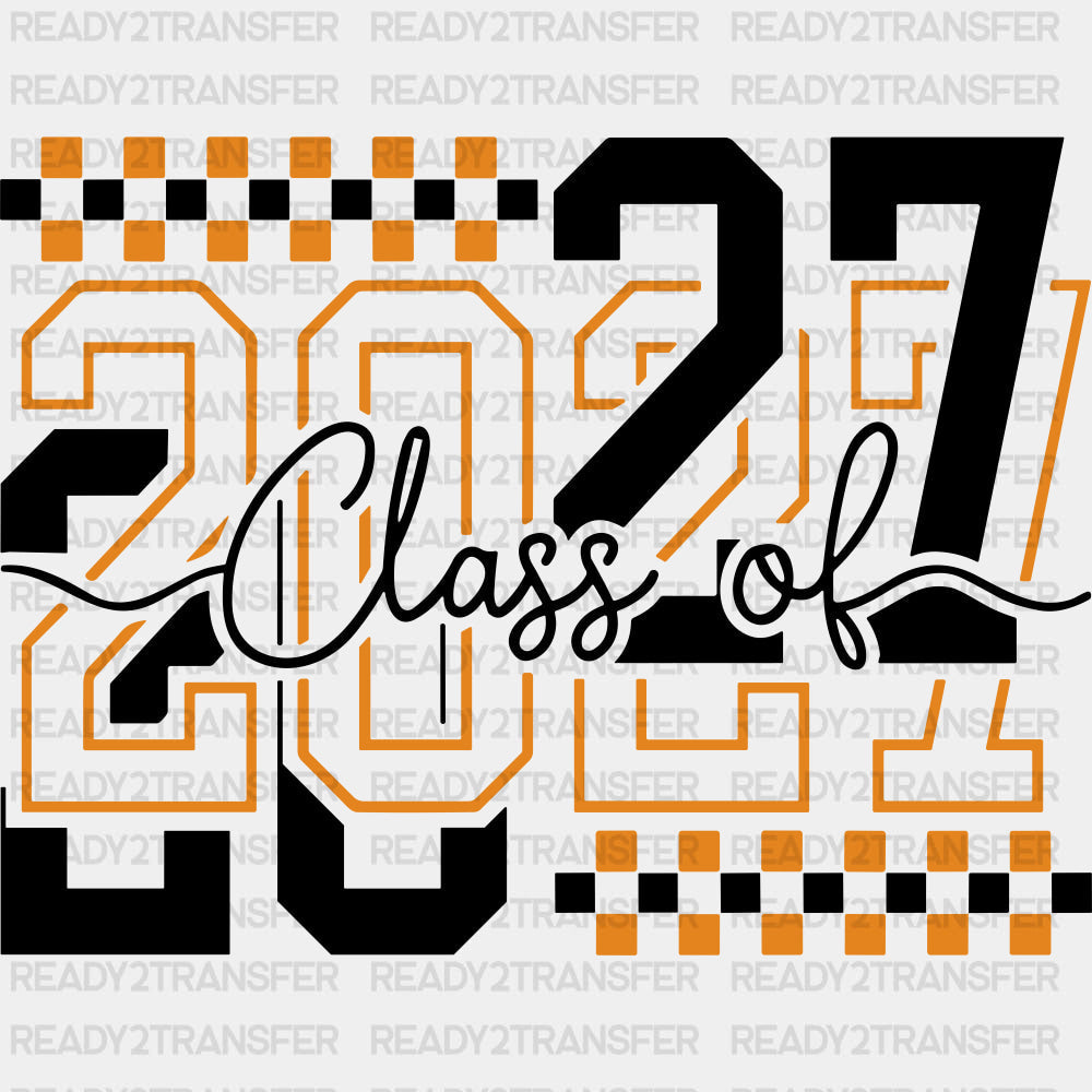 Class Of 2027 Orange Checkers - Senior DTF Transfers - Adult Unisex - S & M (10’’) / Dark Color Design (See Imaging)
