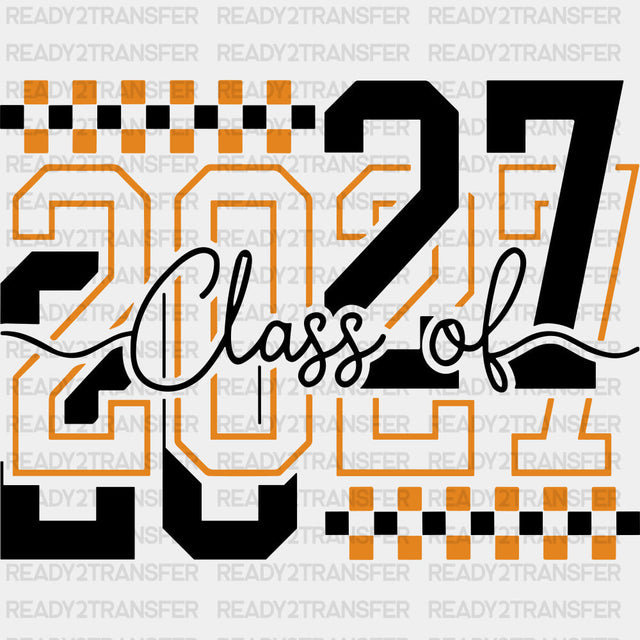 Class Of 2027 Orange Checkers - Senior DTF Transfers - Adult Unisex - S & M (10’’) / Dark Color Design (See Imaging)