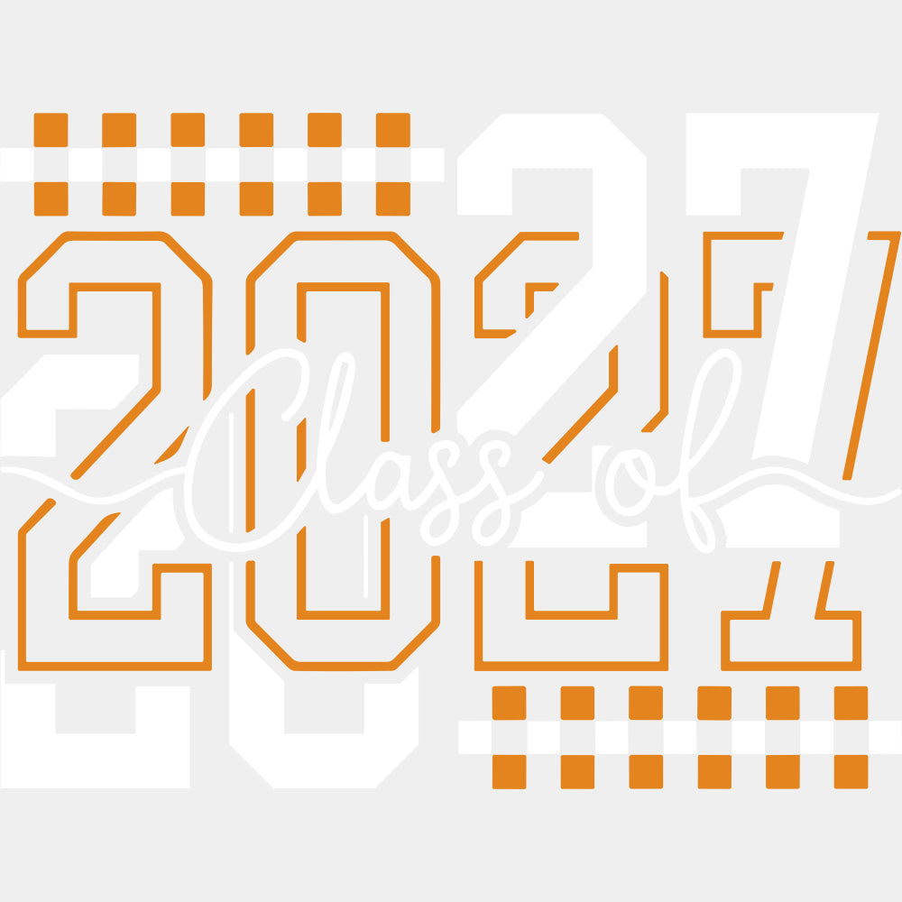 Class Of 2027 Orange Checkers - Senior DTF Transfers - Adult Unisex - S & M (10’’) / Light Color Design (See Imaging)