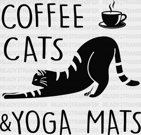 Coffee Cats And Yoga Mats - Dtf Heat Transfer Adult Unisex S & M (10’’) / Black