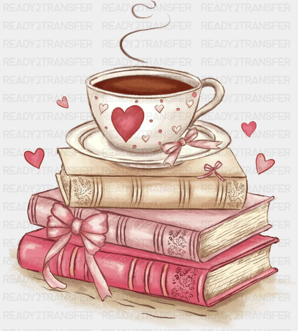 Coffee On Top Of Books - Valentine's Day DTF Transfer