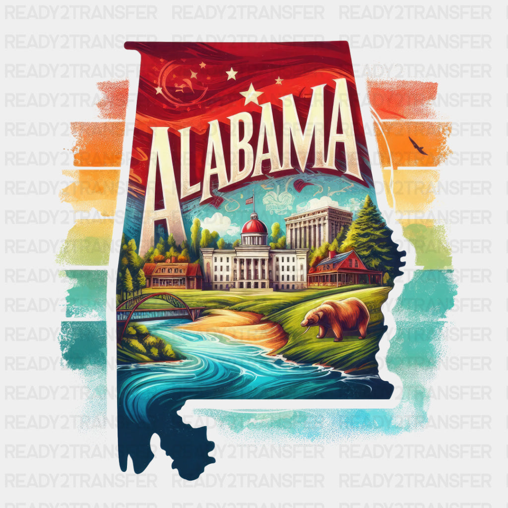 Colorful Alabama State Design - State & Cities DTF Heat Transfer ready2transfer