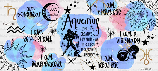 Colorful Aquarius Sign - Zodiac Cup Wrap UV Sticker Permanent UV DTF Decal