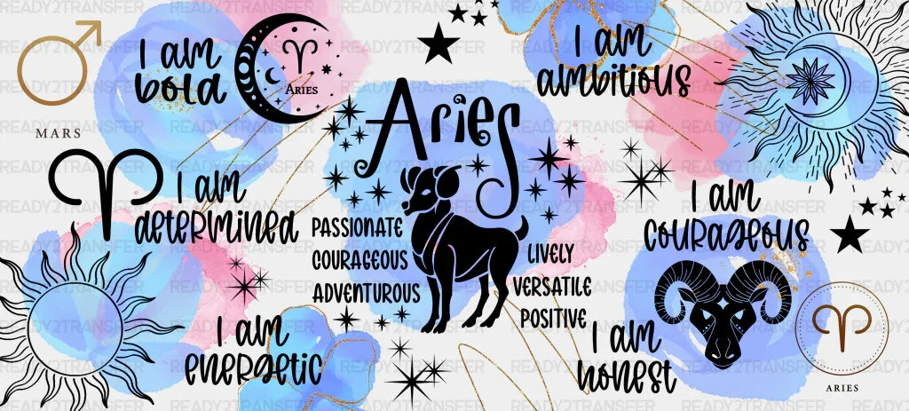 Colorful Aries Sign - Zodiac Cup Wrap Uv Sticker Permanent Dtf Decal