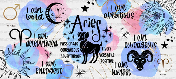 Colorful Aries Sign - Zodiac Cup Wrap UV Sticker Permanent UV DTF Decal