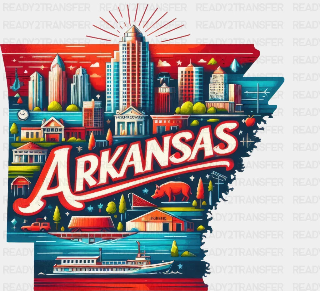 Colorful Arkansas State Design - & Cities Dtf Heat Transfer