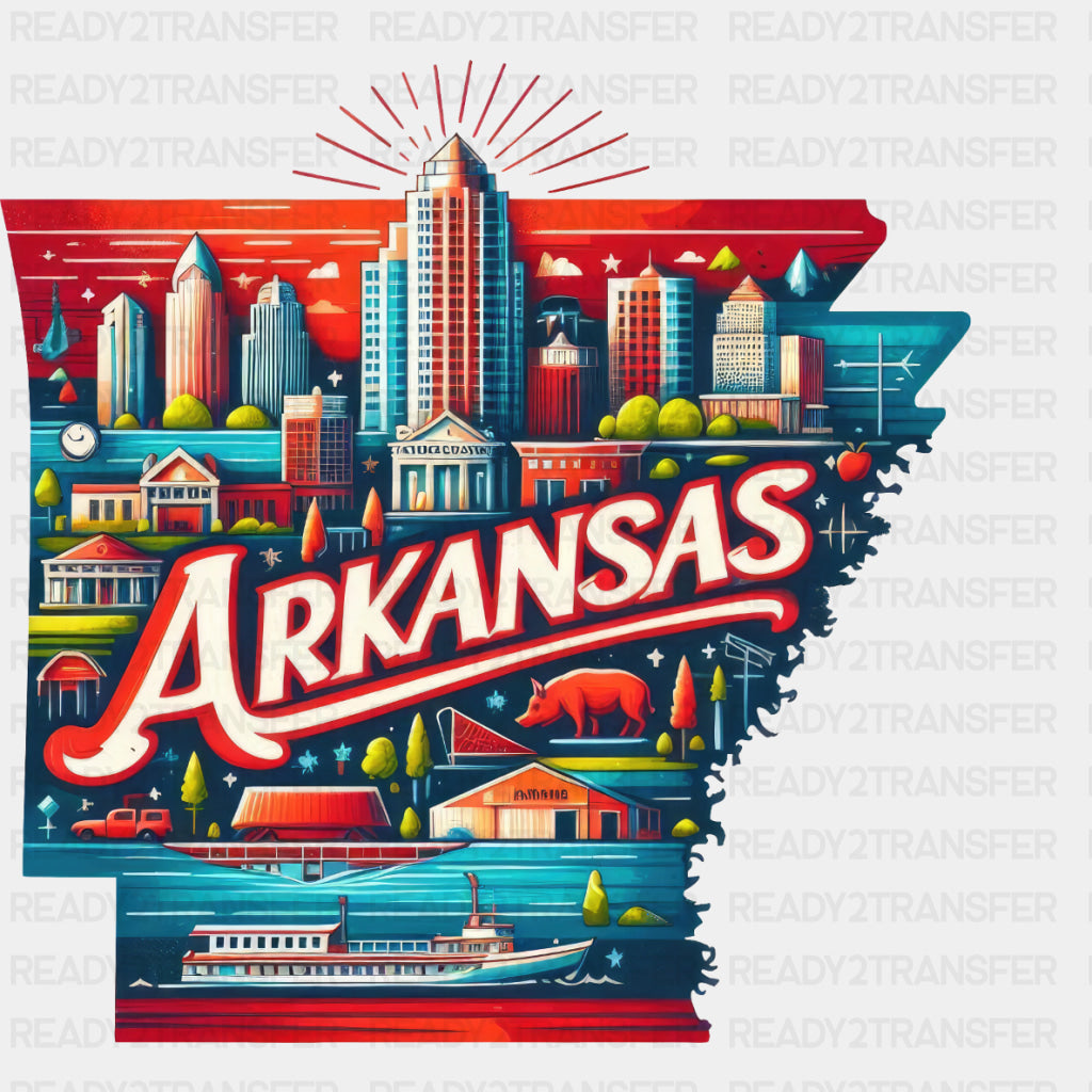 Colorful Arkansas State Design - State & Cities DTF Heat Transfer ready2transfer