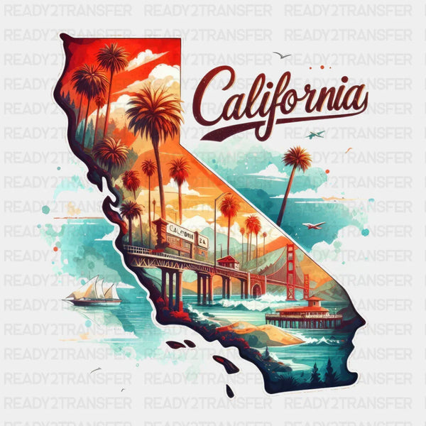 Colorful California State Design - State & Cities DTF Heat Transfer