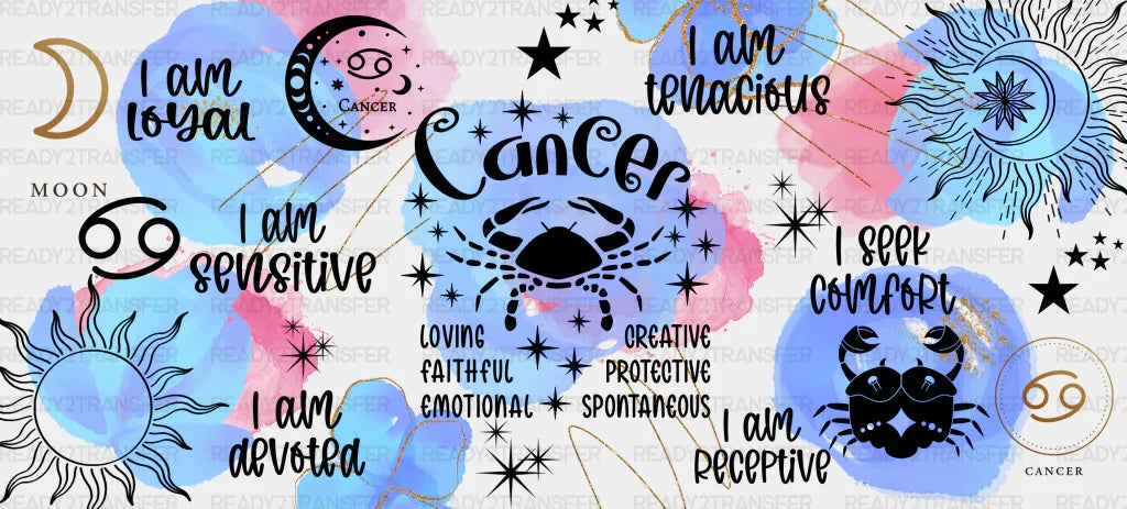 Colorful Cancer Sign - Zodiac Cup Wrap Uv Sticker Permanent Dtf Decal