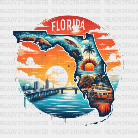 Colorful Florida State Design - & Cities Dtf Heat Transfer