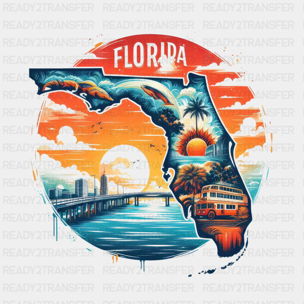 Colorful Florida State Design - State & Cities DTF Heat Transfer ready2transfer