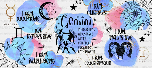 Colorful Gemini Sign - Zodiac Cup Wrap UV Sticker Permanent UV DTF Decal