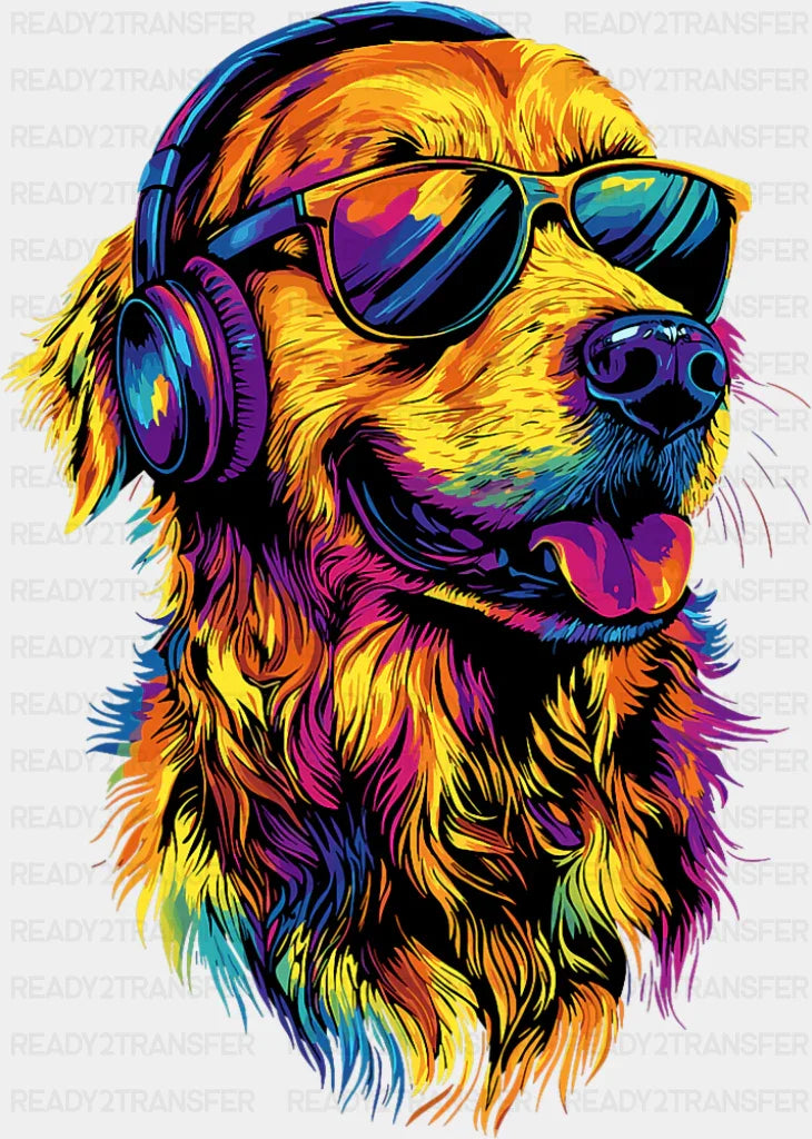 Colorful Golden Retriever Design - Dogs DTF Transfer