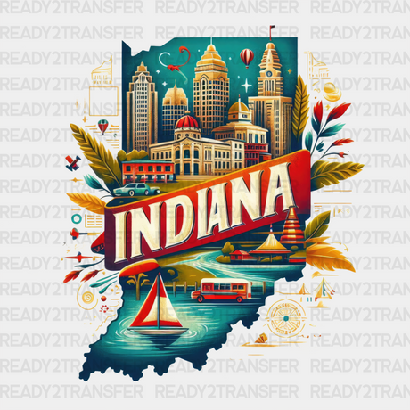 Colorful Indiana State Design - & Cities Dtf Heat Transfer