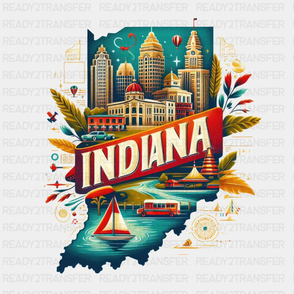 Colorful Indiana State Design - State & Cities DTF Heat Transfer