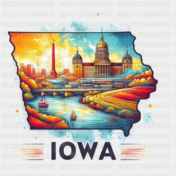 Colorful Iowa State Design - State & Cities DTF Heat Transfer