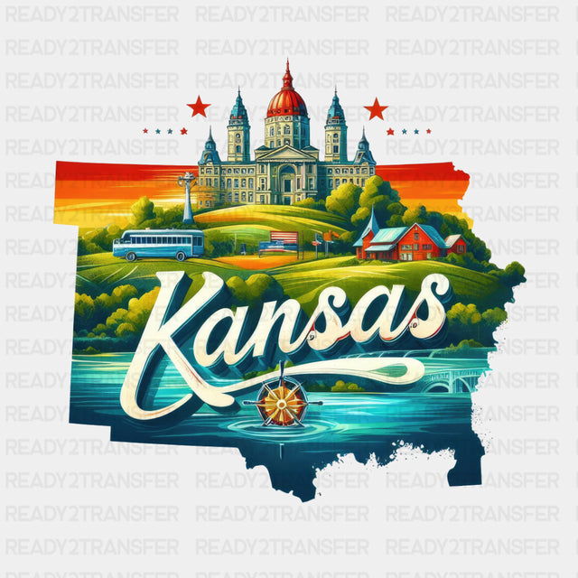 Colorful Kansas State Design - State & Cities DTF Heat Transfer ready2transfer