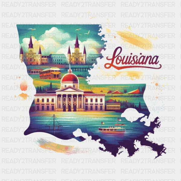 Colorful Louisiana State Design - State & Cities DTF Heat Transfer