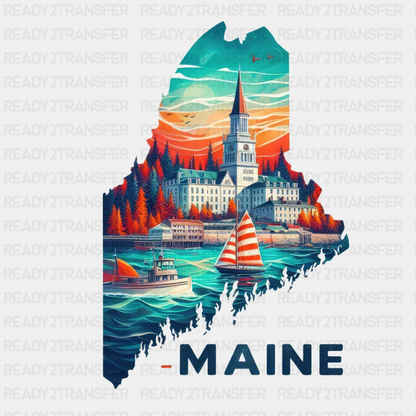 Colorful Maine State Design - State & Cities DTF Heat Transfer